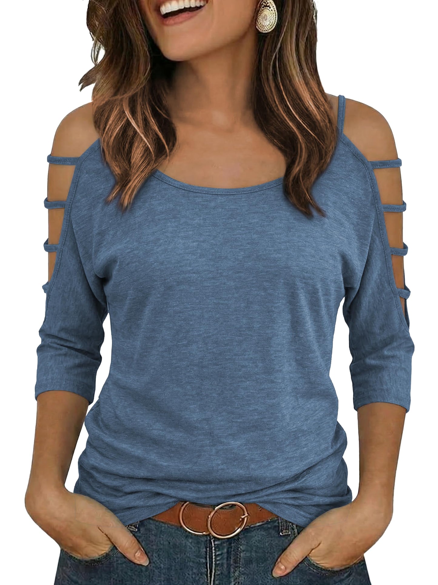 Jar of Love Women's Cold Shoulder Tops 3/4 Sleeve Sexy Going Out T-Shirts for Women Casual Tunic Tops