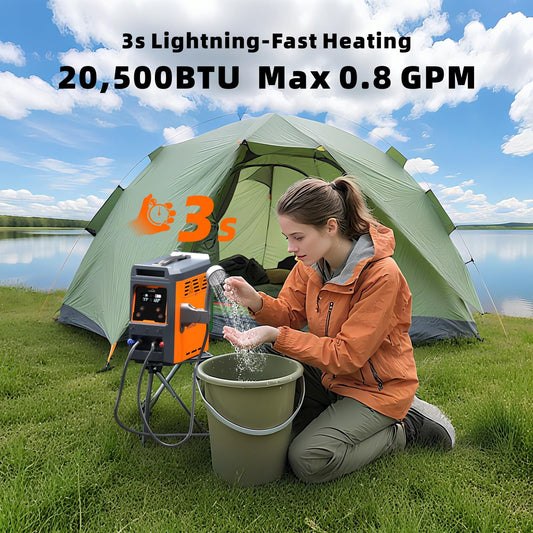 Hillhub Portable Propane Water Heater for Camping, Instant Hot Water Heater On Demand with 4000mAh Battery for Outdoor Showering and Cleaning, Included Water Pump & Showerhead