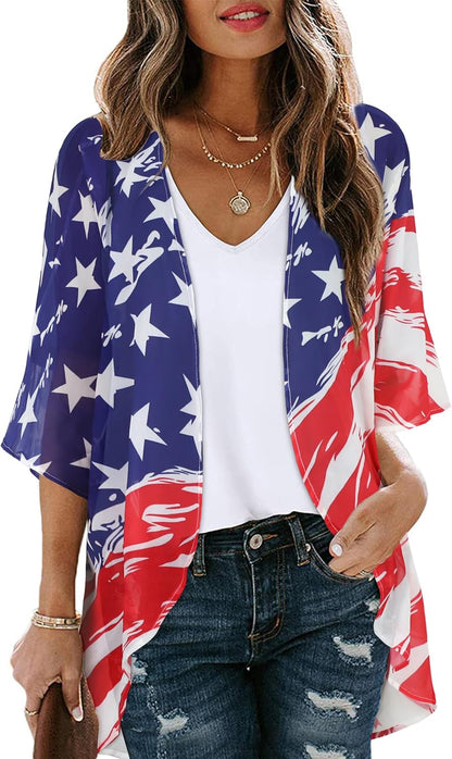 Women's Floral Print Puff Sleeve Kimono Cardigan Loose Cover Up Casual Blouse Tops 2026