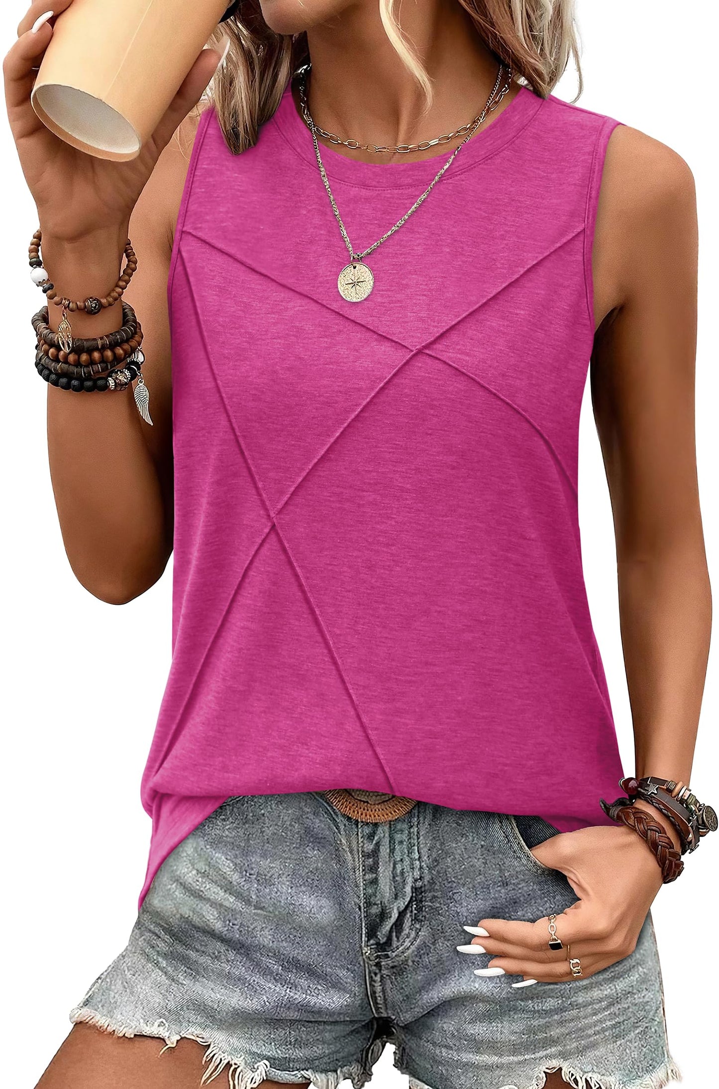 WIHOLL Women's Sleeveless Summer Crewneck Loose Fit Tank Tops