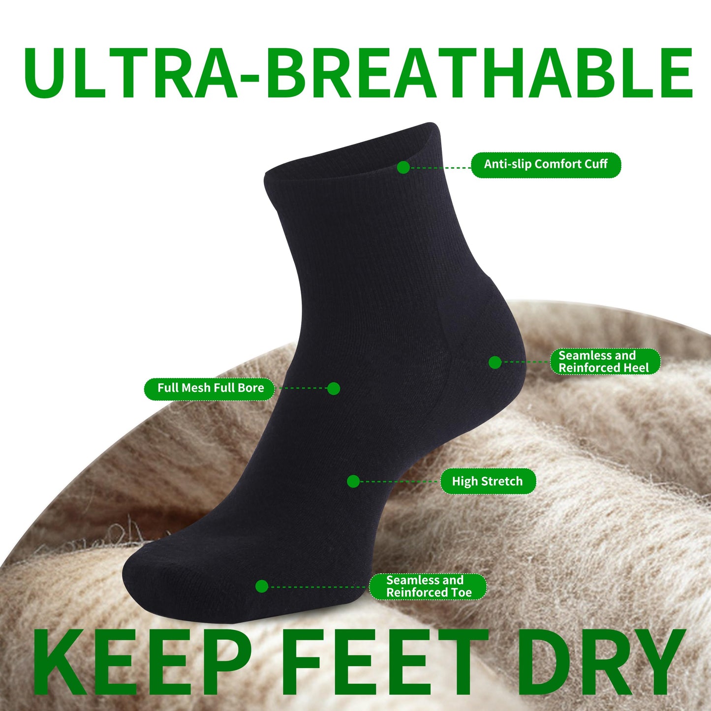 90% Merino Wool Socks for Men and Women,Casual Breathable Soft,3 Pairs