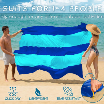 BYDOLL Beach Blanket Waterproof Sandproof Large Sand Free,78''X81''/10'X9' Oversized Sandless Lightweight Blanket Picnic Mat for Beach Travel Camping Hiking with Stakes