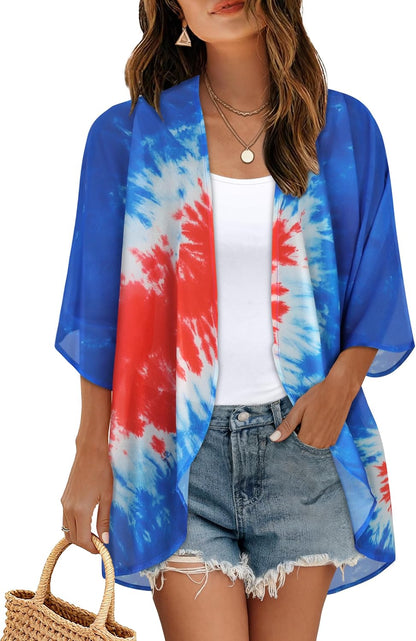 Women's Floral Print Puff Sleeve Kimono Cardigan Loose Cover Up Casual Blouse Tops 2026