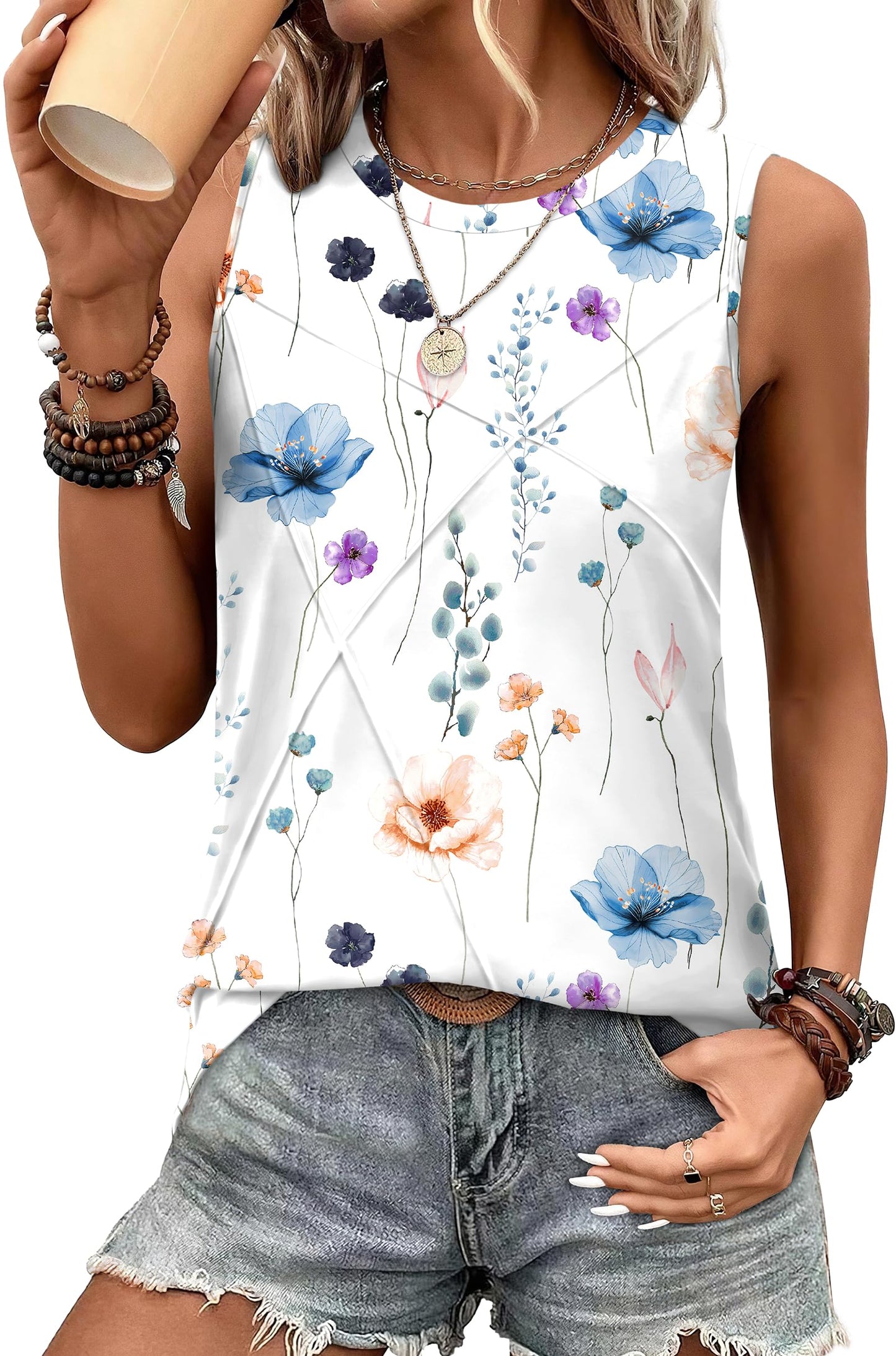 WIHOLL Women's Sleeveless Summer Crewneck Loose Fit Tank Tops
