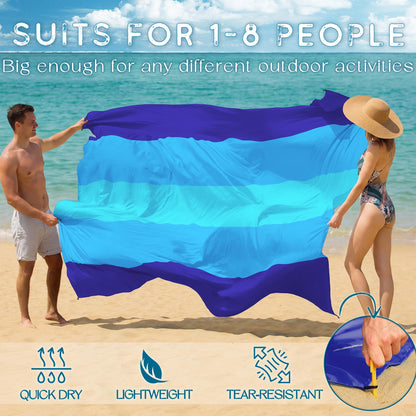 BYDOLL Beach Blanket Waterproof Sandproof Large Sand Free,78''X81''/10'X9' Oversized Sandless Lightweight Blanket Picnic Mat for Beach Travel Camping Hiking with Stakes