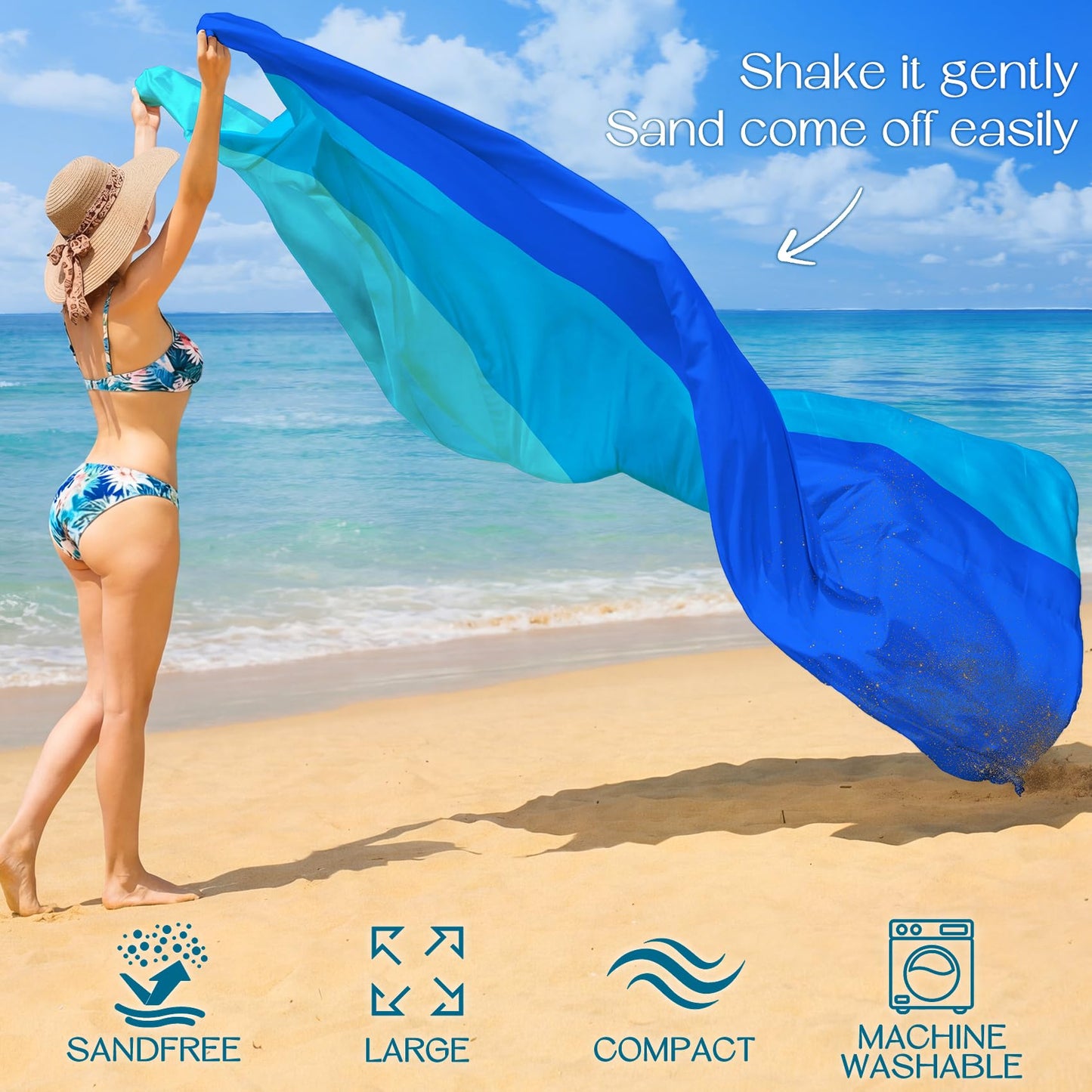 BYDOLL Beach Blanket Waterproof Sandproof Large Sand Free,78''X81''/10'X9' Oversized Sandless Lightweight Blanket Picnic Mat for Beach Travel Camping Hiking with Stakes