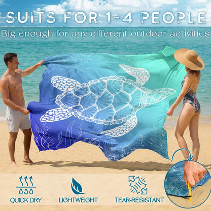 BYDOLL Beach Blanket Waterproof Sandproof Large Sand Free,78''X81''/10'X9' Oversized Sandless Lightweight Blanket Picnic Mat for Beach Travel Camping Hiking with Stakes