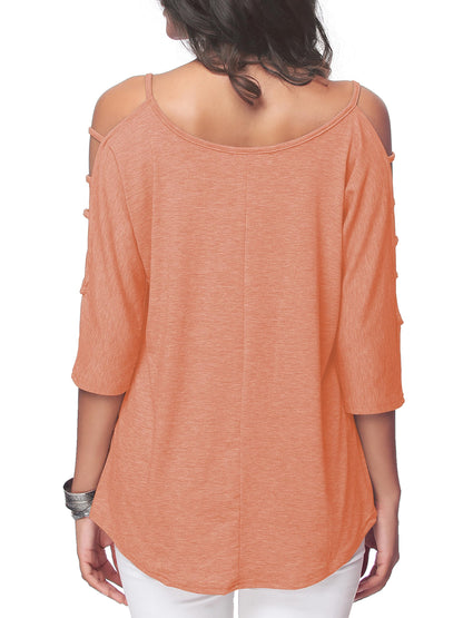 Jar of Love Women's Cold Shoulder Tops 3/4 Sleeve Sexy Going Out T-Shirts for Women Casual Tunic Tops