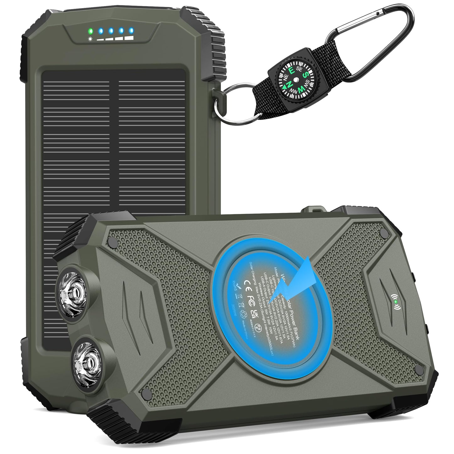 BLAVOR Solar Power Bank 10,000mAh, Portable Wireless Charger, 20W Fast Charging External Battery Pack with USB C for Cell Phones, Solar Panel Charging with Dual Flashlight for Camping