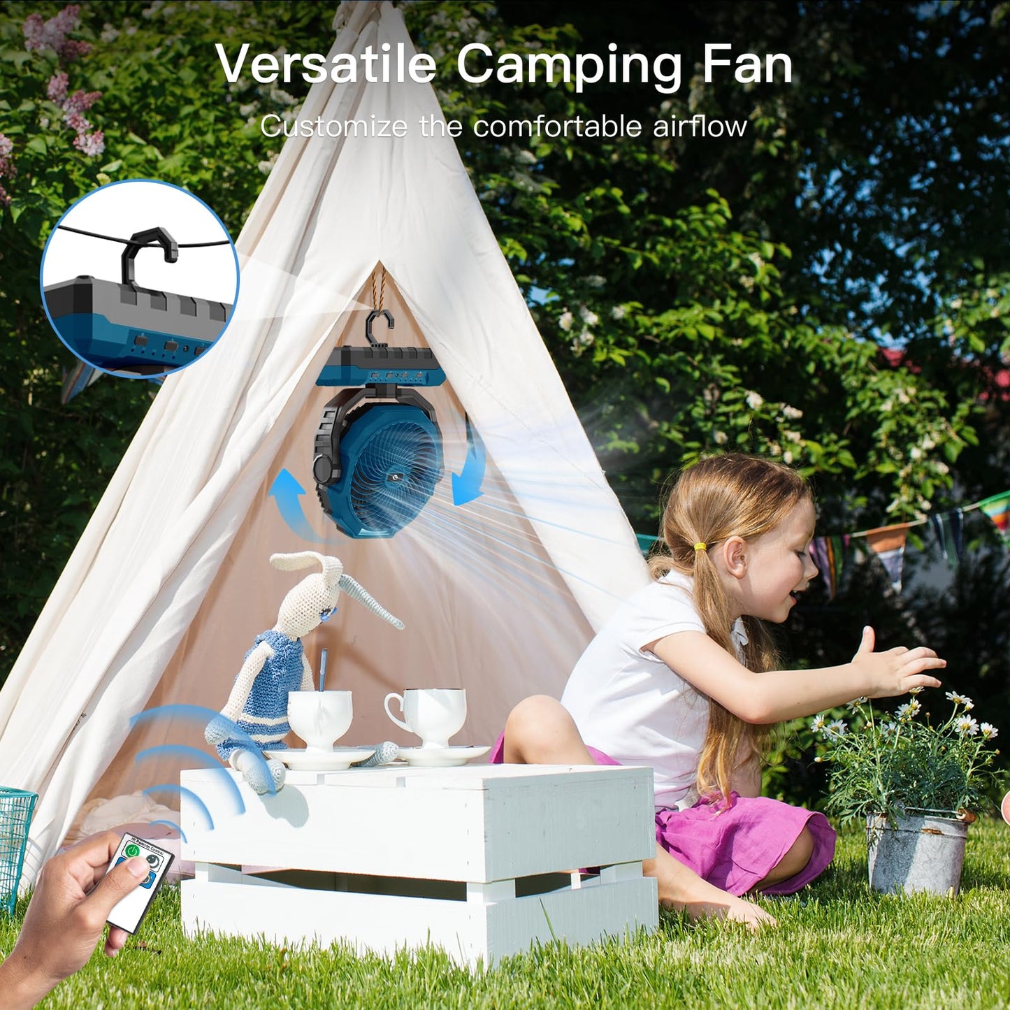 FRIZCOL 3-in-1 Camping Fan - Portable Fans Rechargeable - 24000mAh Battery Powered Fan with Light & Remote for Indoor, Outdoor, Tent, Travel, Fishing, Jobsite, Gifts for Men Dad Him - Green