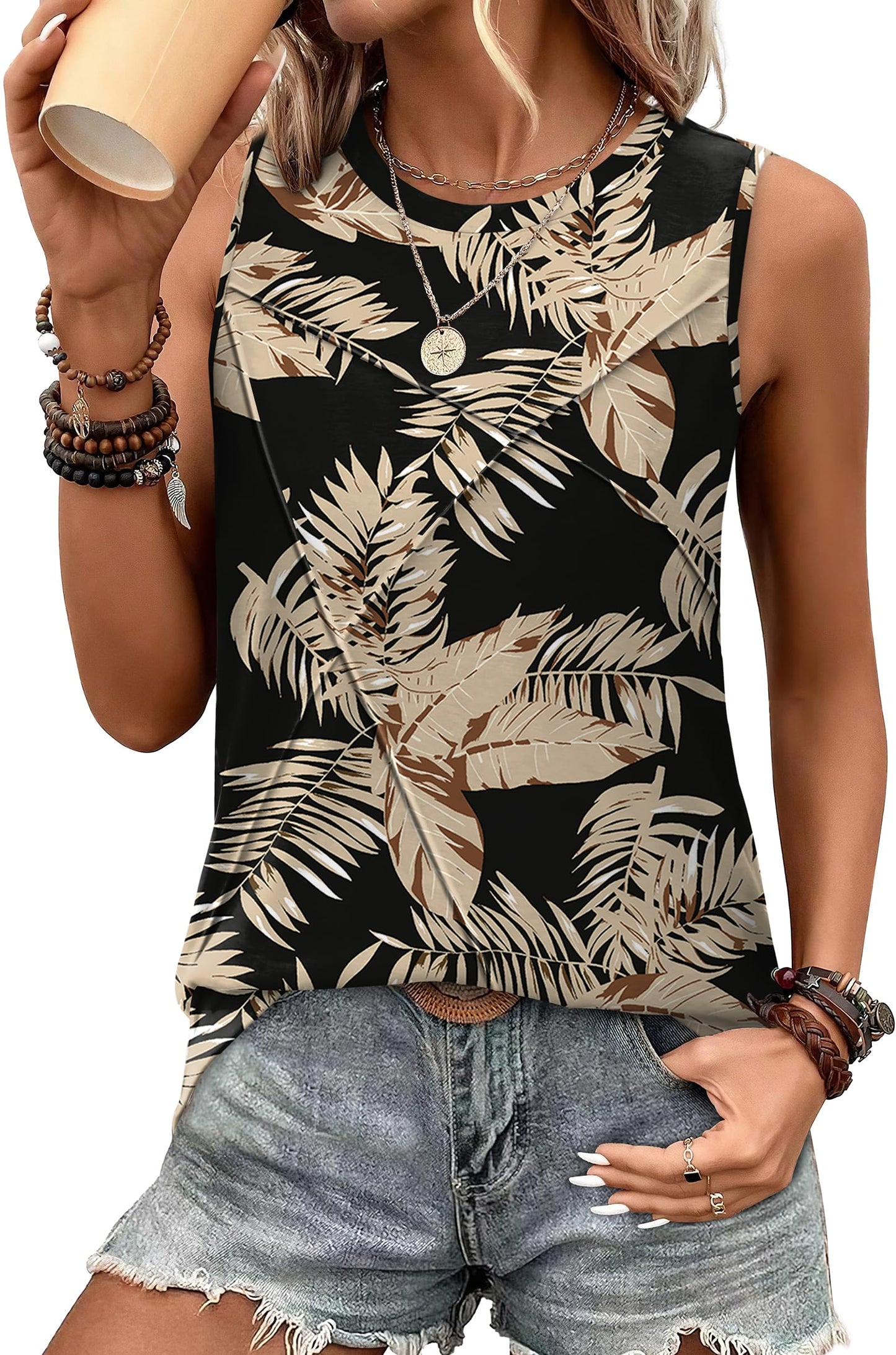 WIHOLL Women's Sleeveless Summer Crewneck Loose Fit Tank Tops