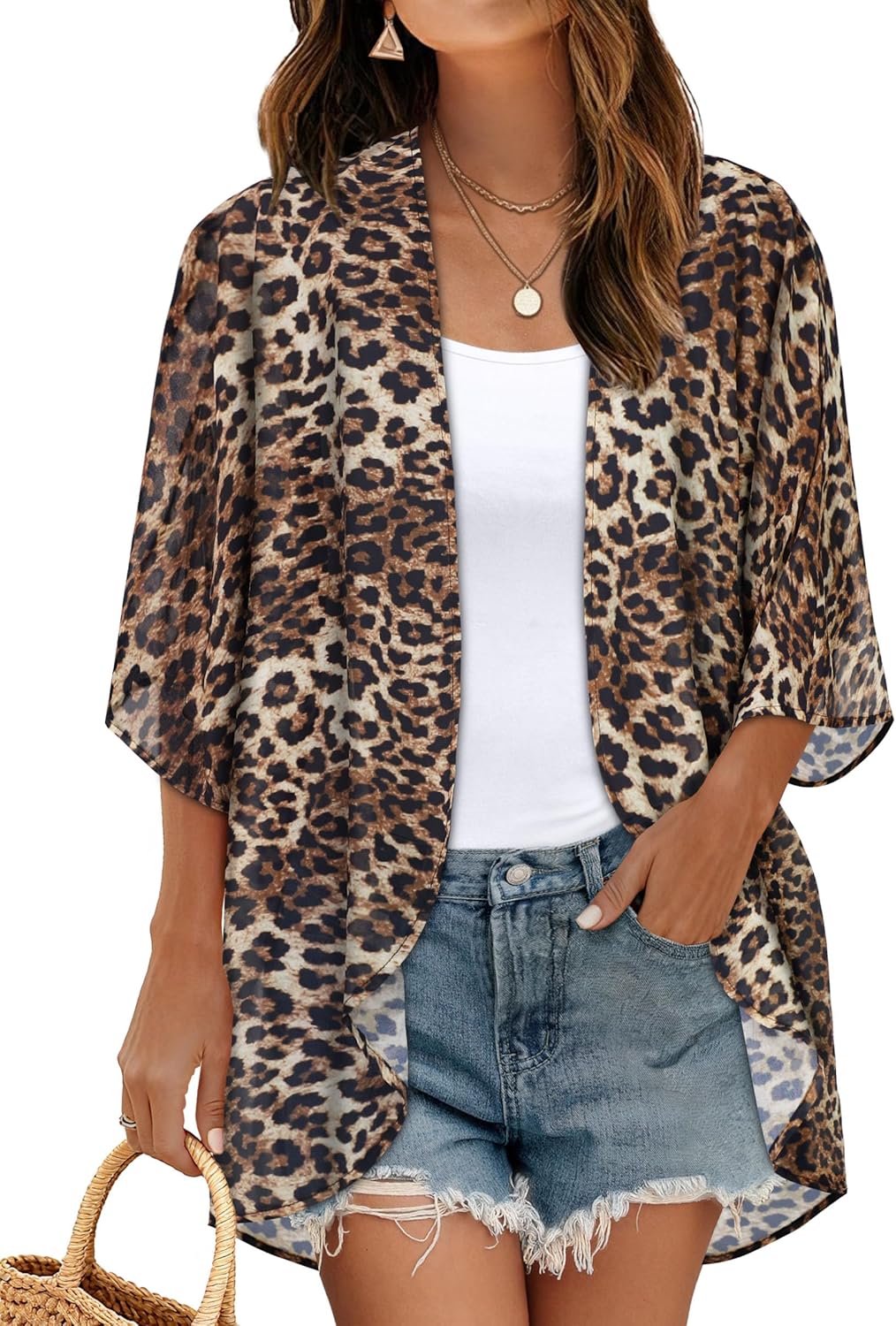 Women's Floral Print Puff Sleeve Kimono Cardigan Loose Cover Up Casual Blouse Tops 2026