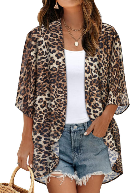 Women's Floral Print Puff Sleeve Kimono Cardigan Loose Cover Up Casual Blouse Tops 2026