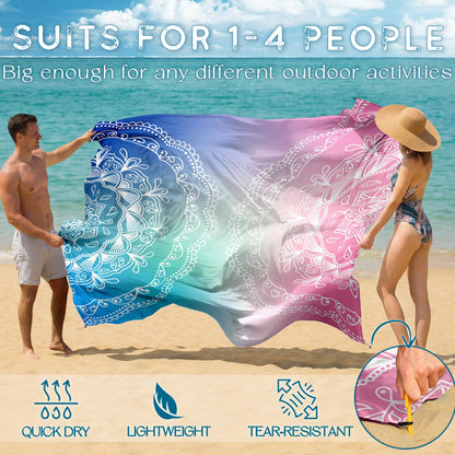 BYDOLL Beach Blanket Waterproof Sandproof Large Sand Free,78''X81''/10'X9' Oversized Sandless Lightweight Blanket Picnic Mat for Beach Travel Camping Hiking with Stakes