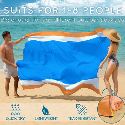 BYDOLL Beach Blanket Waterproof Sandproof Large Sand Free,78''X81''/10'X9' Oversized Sandless Lightweight Blanket Picnic Mat for Beach Travel Camping Hiking with Stakes
