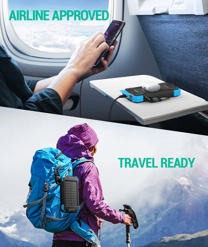 BLAVOR Solar Power Bank 10,000mAh, Portable Wireless Charger, 20W Fast Charging External Battery Pack with USB C for Cell Phones, Solar Panel Charging with Dual Flashlight for Camping