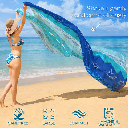 BYDOLL Beach Blanket Waterproof Sandproof Large Sand Free,78''X81''/10'X9' Oversized Sandless Lightweight Blanket Picnic Mat for Beach Travel Camping Hiking with Stakes