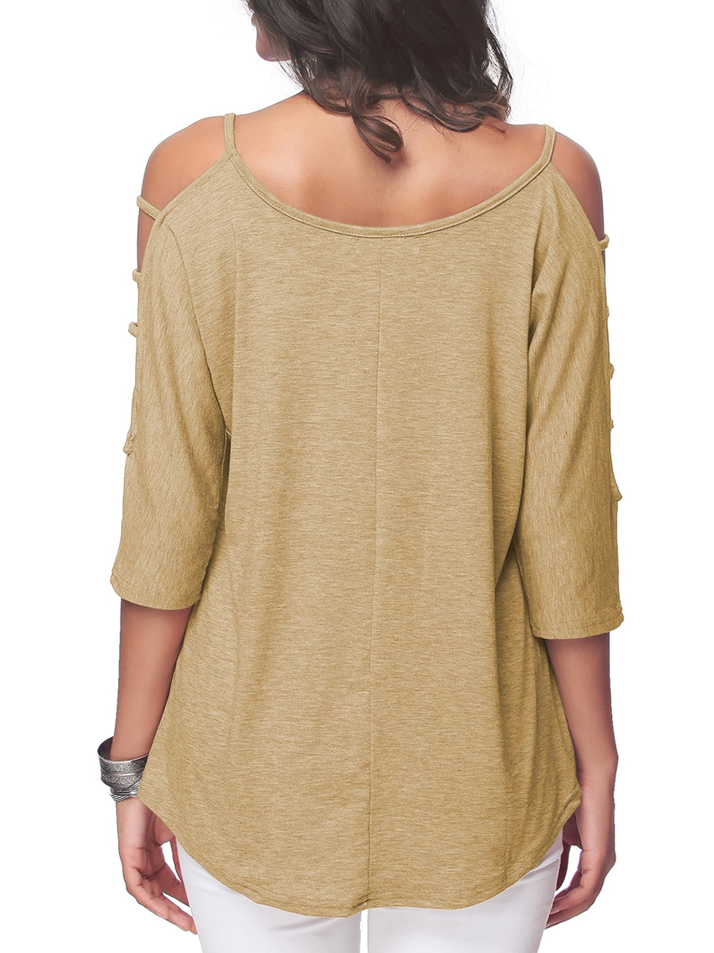 Jar of Love Women's Cold Shoulder Tops 3/4 Sleeve Sexy Going Out T-Shirts for Women Casual Tunic Tops