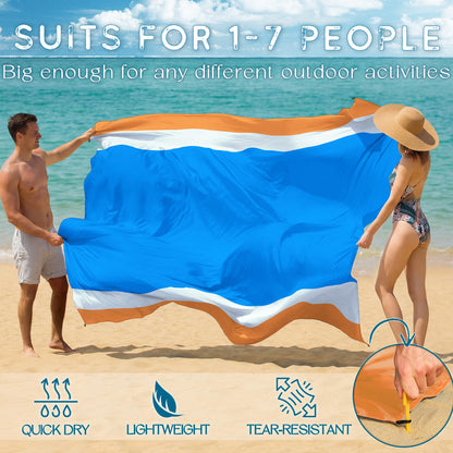 BYDOLL Beach Blanket Waterproof Sandproof Large Sand Free,78''X81''/10'X9' Oversized Sandless Lightweight Blanket Picnic Mat for Beach Travel Camping Hiking with Stakes