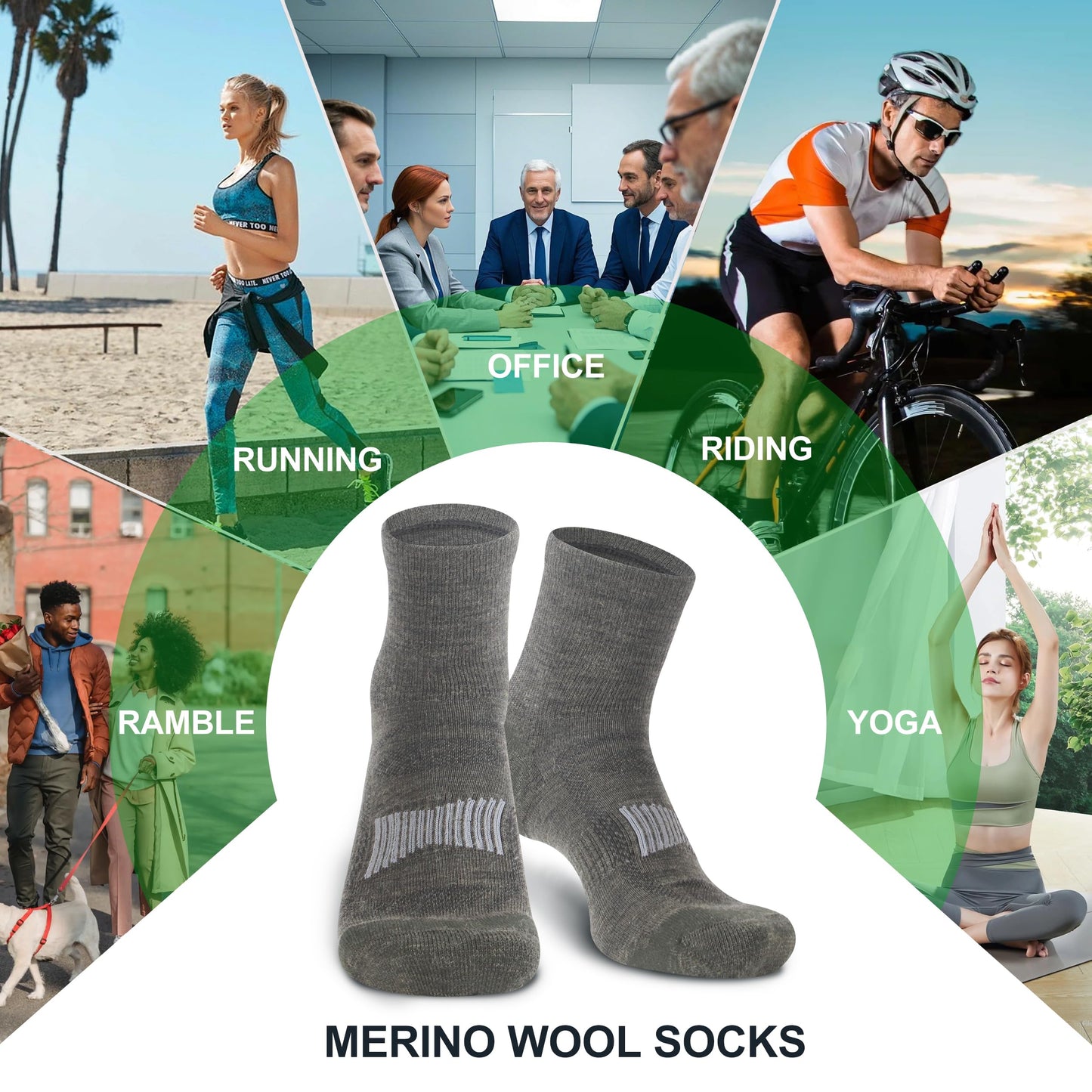 90% Merino Wool Socks for Men and Women,Casual Breathable Soft,3 Pairs