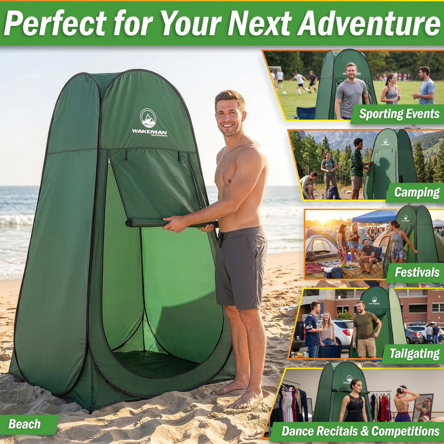 Wakeman Pop Up Changing Tent, 3.3 x 3.3 x 6.2ft, Camping Shower Tent for Portable Toilet Stall or Dressing Room with Carry Bag for Camping, Beach, or Tailgate, Polyester
