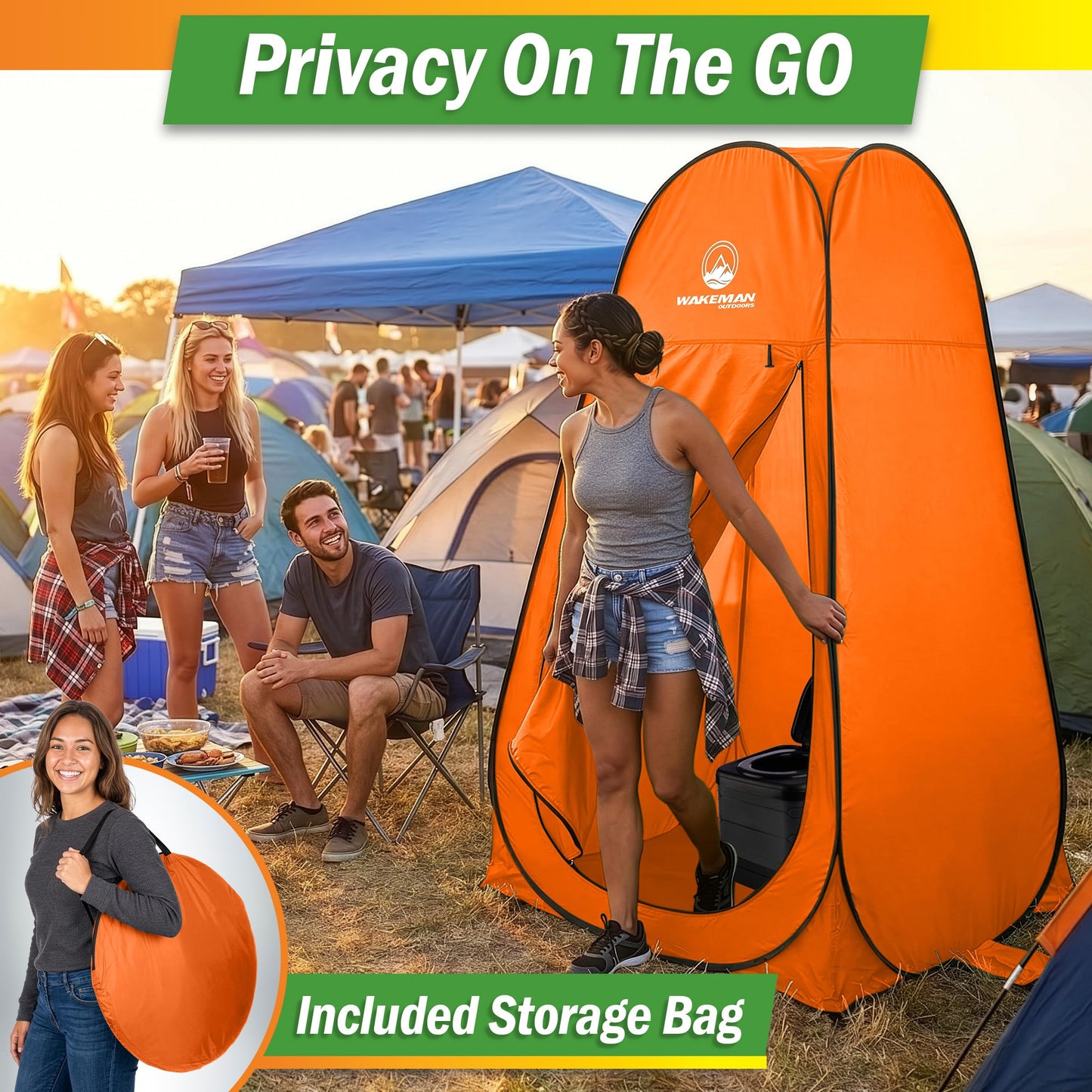 Wakeman Pop Up Changing Tent, 3.3 x 3.3 x 6.2ft, Camping Shower Tent for Portable Toilet Stall or Dressing Room with Carry Bag for Camping, Beach, or Tailgate, Polyester