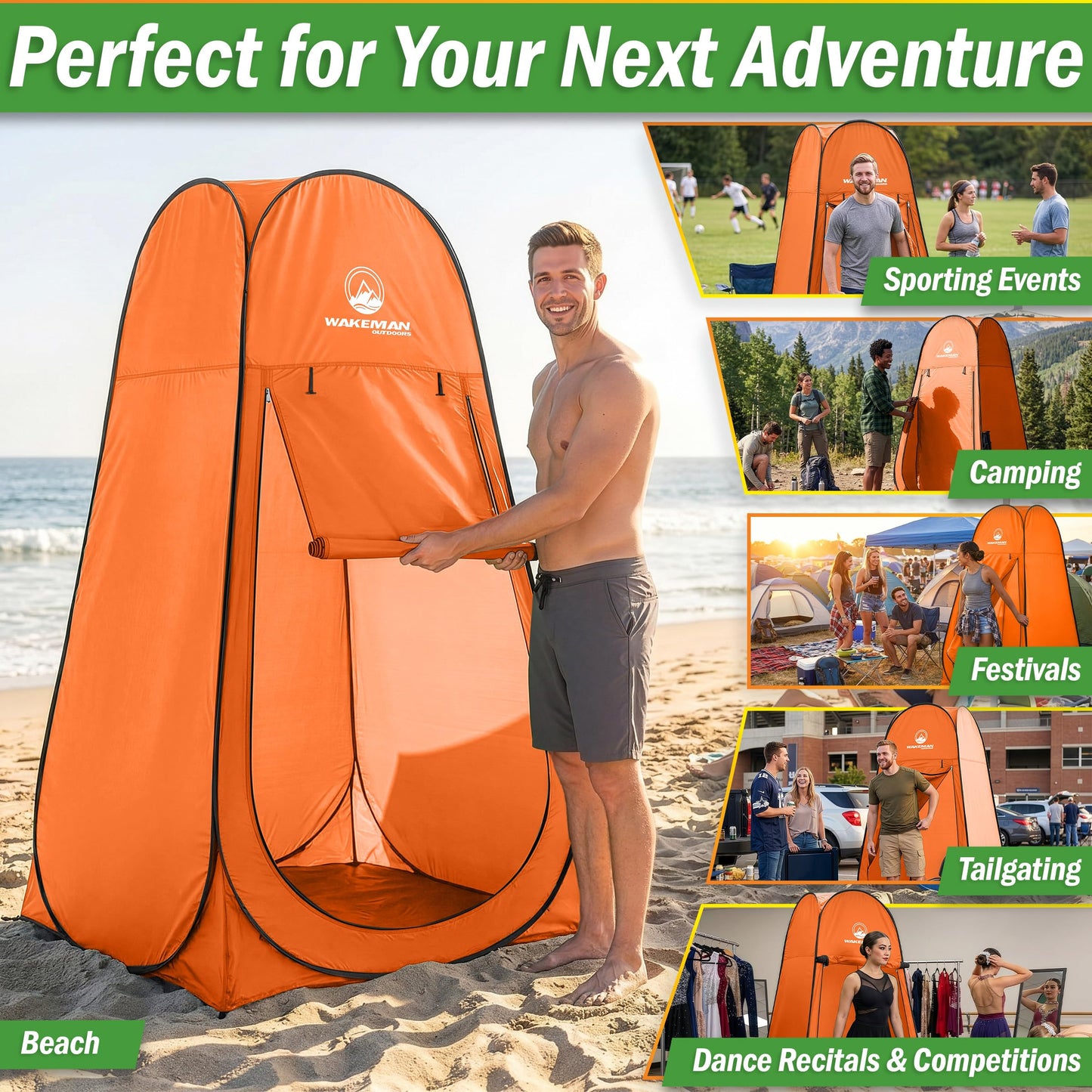 Wakeman Pop Up Changing Tent, 3.3 x 3.3 x 6.2ft, Camping Shower Tent for Portable Toilet Stall or Dressing Room with Carry Bag for Camping, Beach, or Tailgate, Polyester