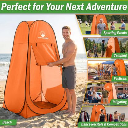 Wakeman Pop Up Changing Tent, 3.3 x 3.3 x 6.2ft, Camping Shower Tent for Portable Toilet Stall or Dressing Room with Carry Bag for Camping, Beach, or Tailgate, Polyester