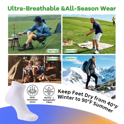 90% Merino Wool Socks for Men and Women,Casual Breathable Soft,3 Pairs