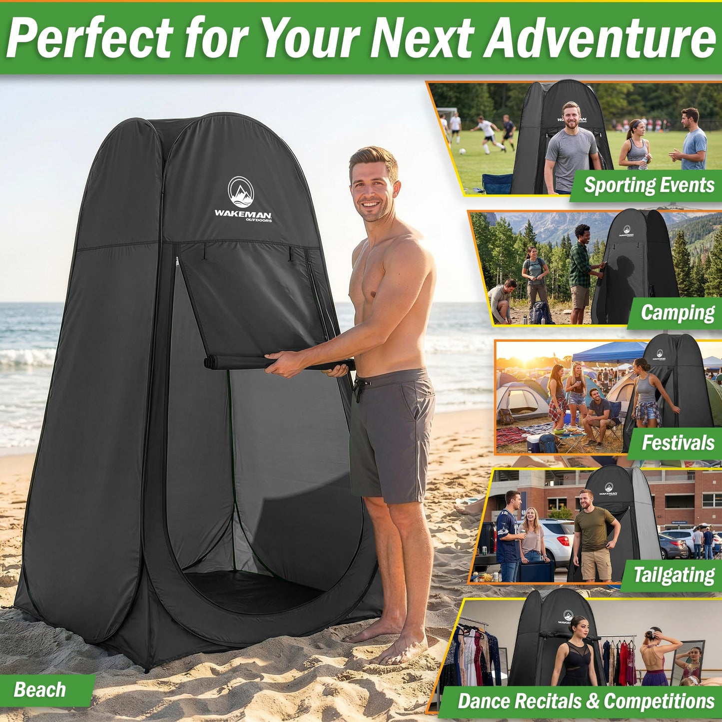 Wakeman Pop Up Changing Tent, 3.3 x 3.3 x 6.2ft, Camping Shower Tent for Portable Toilet Stall or Dressing Room with Carry Bag for Camping, Beach, or Tailgate, Polyester