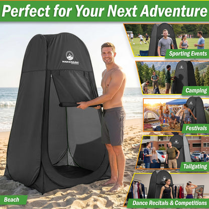 Wakeman Pop Up Changing Tent, 3.3 x 3.3 x 6.2ft, Camping Shower Tent for Portable Toilet Stall or Dressing Room with Carry Bag for Camping, Beach, or Tailgate, Polyester