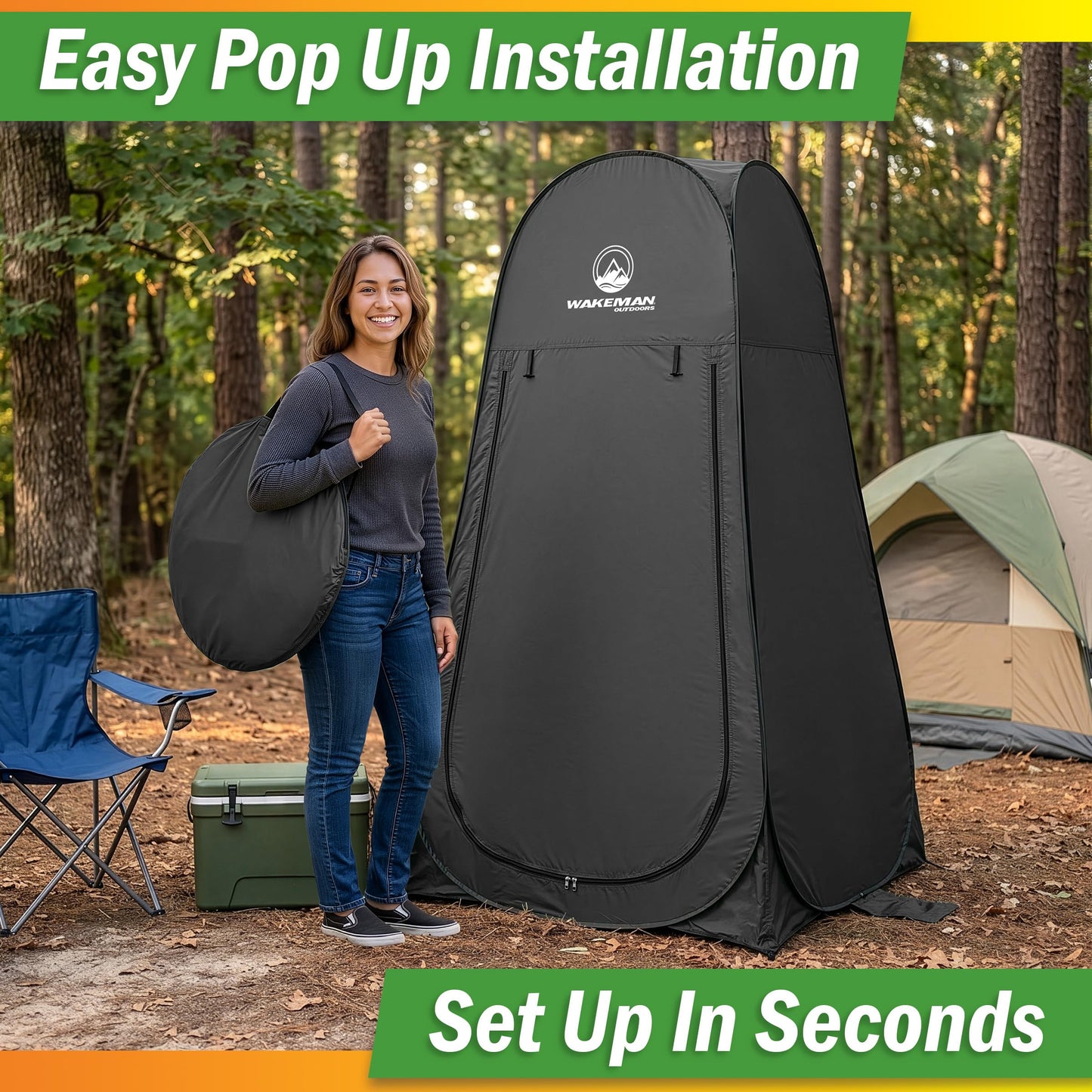 Wakeman Pop Up Changing Tent, 3.3 x 3.3 x 6.2ft, Camping Shower Tent for Portable Toilet Stall or Dressing Room with Carry Bag for Camping, Beach, or Tailgate, Polyester