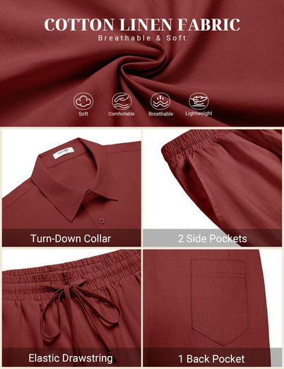 COOFANDY Men's 2 Pieces Cotton Linen Set Short Sleeve Button Down Shirts Summer Beach Shorts Casual Outfits