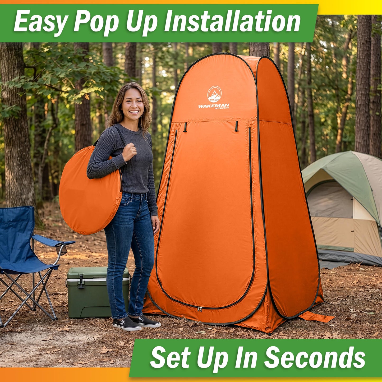 Wakeman Pop Up Changing Tent, 3.3 x 3.3 x 6.2ft, Camping Shower Tent for Portable Toilet Stall or Dressing Room with Carry Bag for Camping, Beach, or Tailgate, Polyester