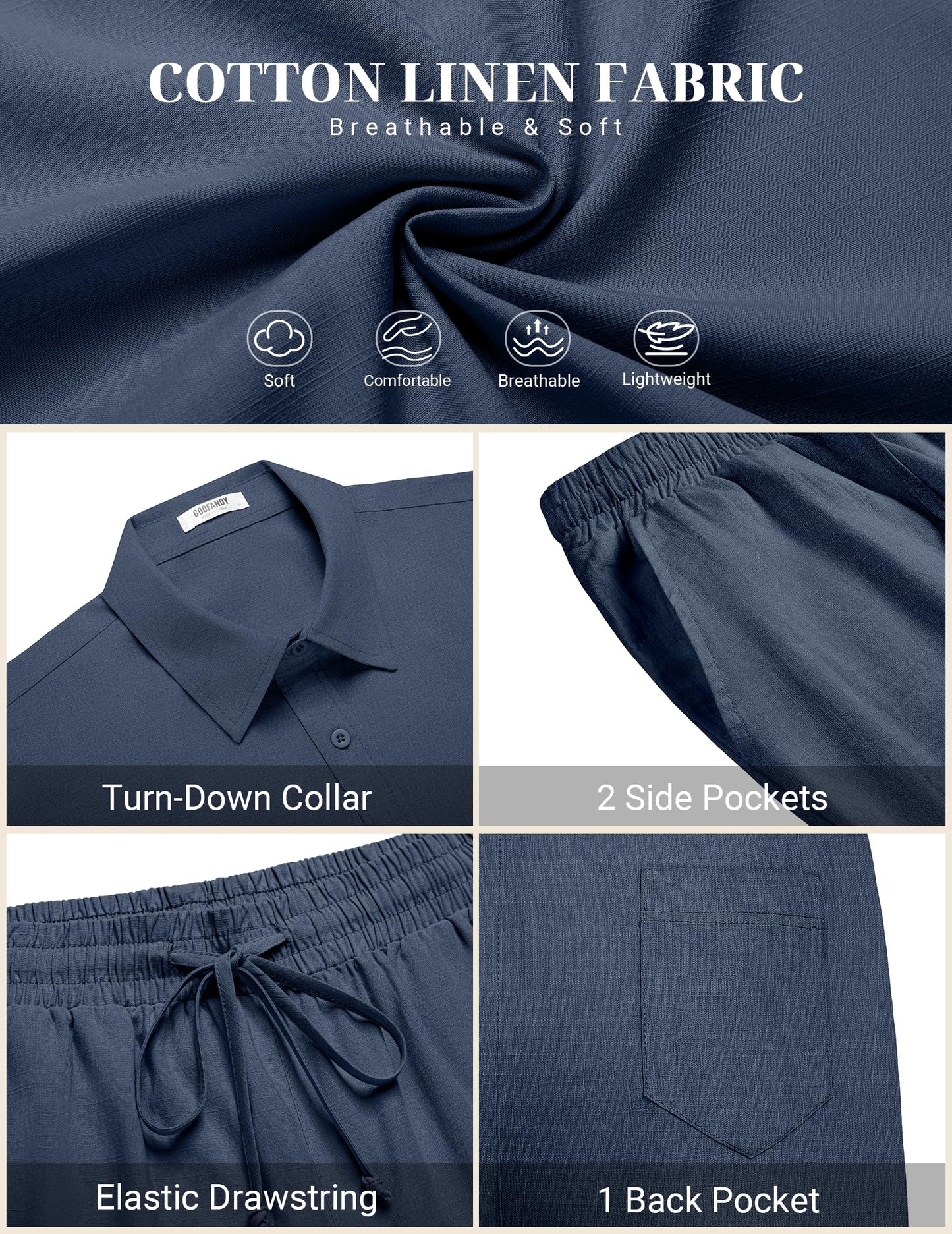 COOFANDY Men's 2 Pieces Cotton Linen Set Short Sleeve Button Down Shirts Summer Beach Shorts Casual Outfits