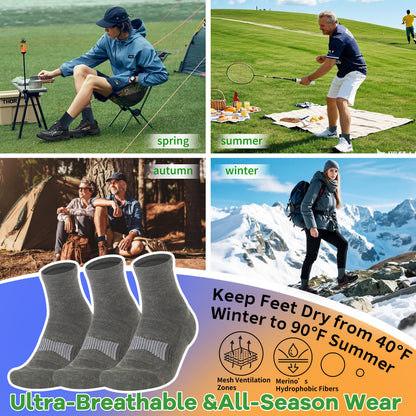 90% Merino Wool Socks for Men and Women,Casual Breathable Soft,3 Pairs