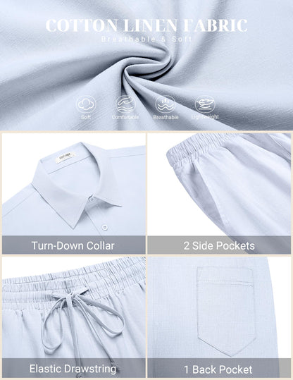 COOFANDY Men's 2 Pieces Cotton Linen Set Short Sleeve Button Down Shirts Summer Beach Shorts Casual Outfits
