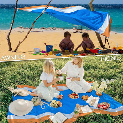 BYDOLL Beach Blanket Waterproof Sandproof Large Sand Free,78''X81''/10'X9' Oversized Sandless Lightweight Blanket Picnic Mat for Beach Travel Camping Hiking with Stakes