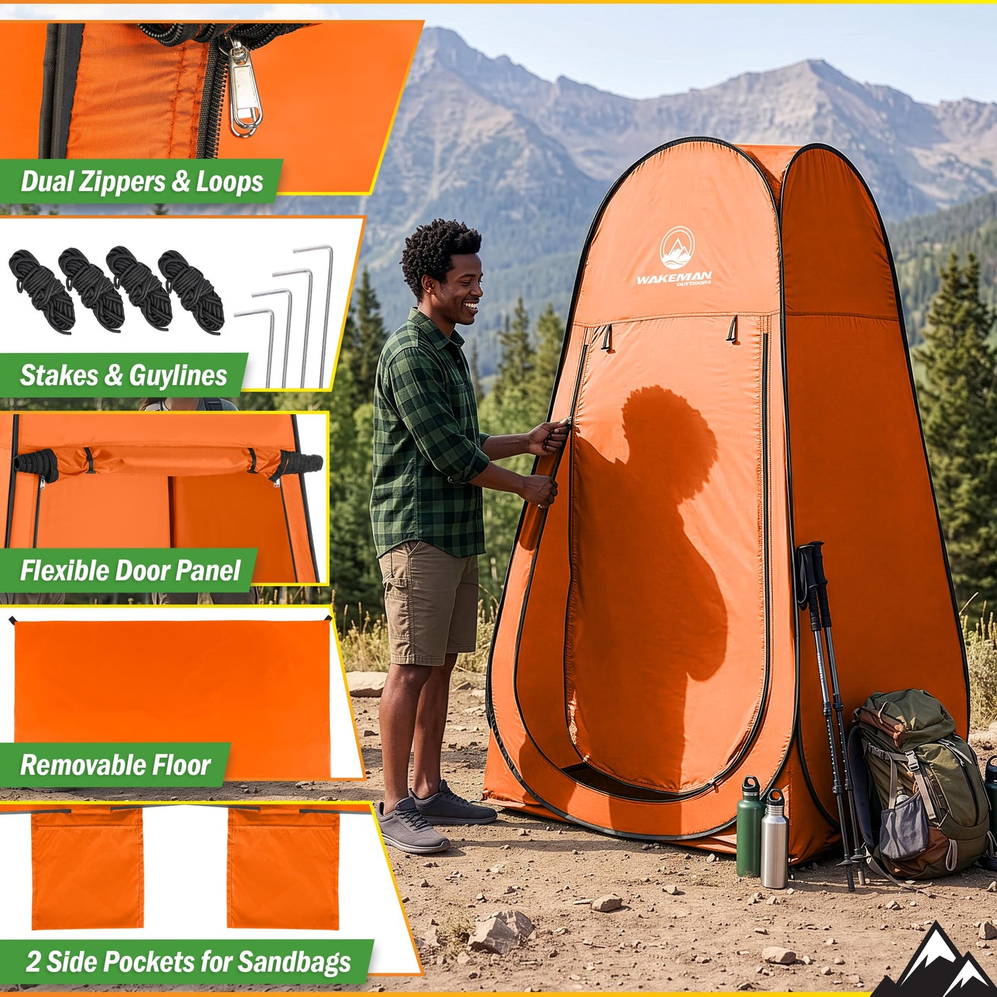 Wakeman Pop Up Changing Tent, 3.3 x 3.3 x 6.2ft, Camping Shower Tent for Portable Toilet Stall or Dressing Room with Carry Bag for Camping, Beach, or Tailgate, Polyester