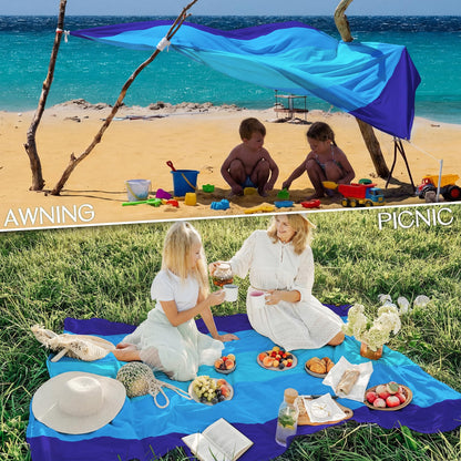 BYDOLL Beach Blanket Waterproof Sandproof Large Sand Free,78''X81''/10'X9' Oversized Sandless Lightweight Blanket Picnic Mat for Beach Travel Camping Hiking with Stakes
