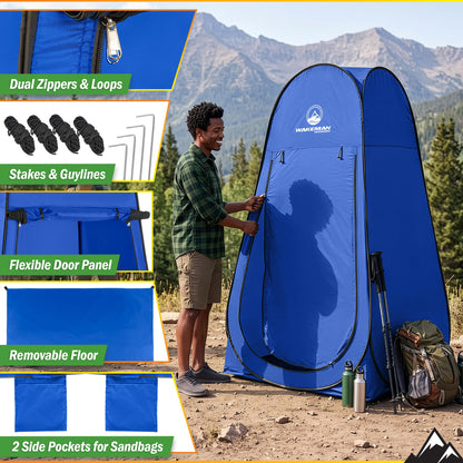 Wakeman Pop Up Changing Tent, 3.3 x 3.3 x 6.2ft, Camping Shower Tent for Portable Toilet Stall or Dressing Room with Carry Bag for Camping, Beach, or Tailgate, Polyester