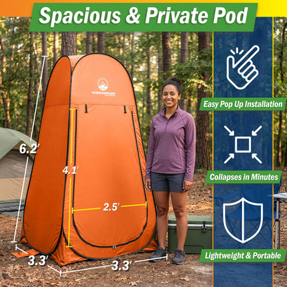 Wakeman Pop Up Changing Tent, 3.3 x 3.3 x 6.2ft, Camping Shower Tent for Portable Toilet Stall or Dressing Room with Carry Bag for Camping, Beach, or Tailgate, Polyester
