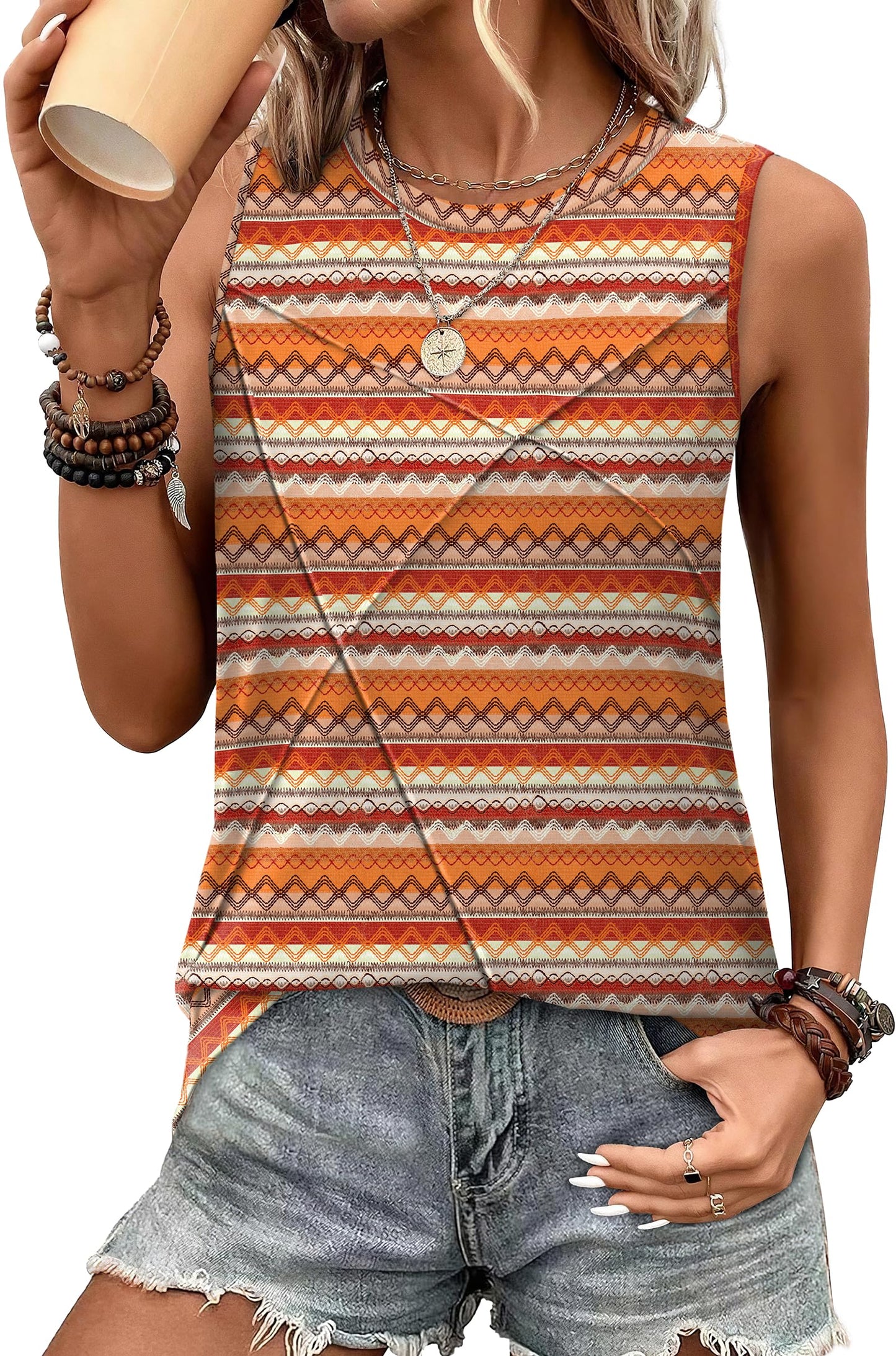WIHOLL Women's Sleeveless Summer Crewneck Loose Fit Tank Tops