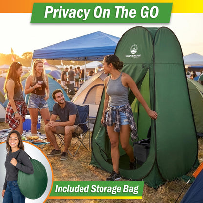 Wakeman Pop Up Changing Tent, 3.3 x 3.3 x 6.2ft, Camping Shower Tent for Portable Toilet Stall or Dressing Room with Carry Bag for Camping, Beach, or Tailgate, Polyester