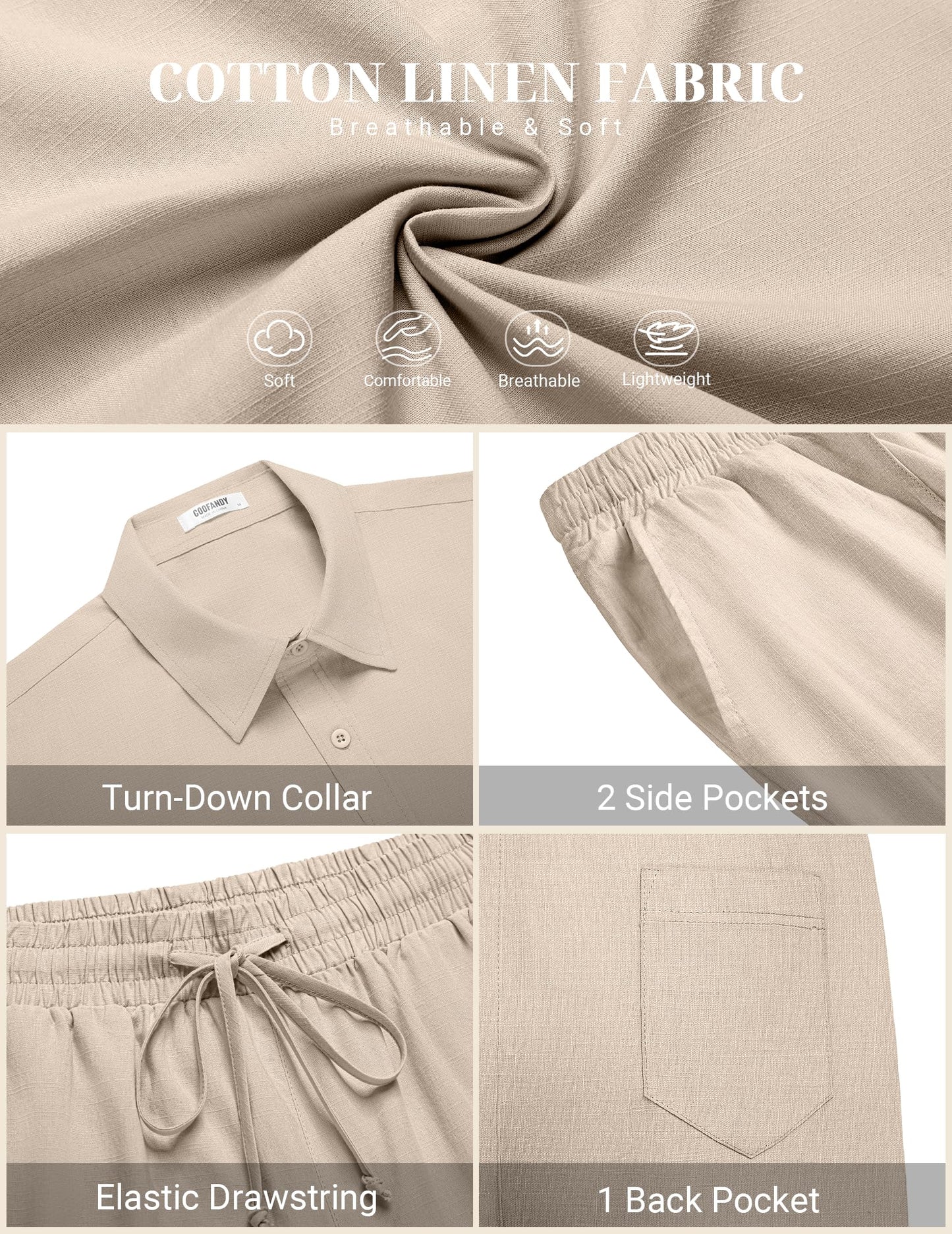 COOFANDY Men's 2 Pieces Cotton Linen Set Short Sleeve Button Down Shirts Summer Beach Shorts Casual Outfits