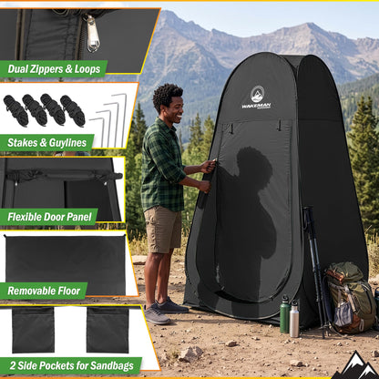 Wakeman Pop Up Changing Tent, 3.3 x 3.3 x 6.2ft, Camping Shower Tent for Portable Toilet Stall or Dressing Room with Carry Bag for Camping, Beach, or Tailgate, Polyester