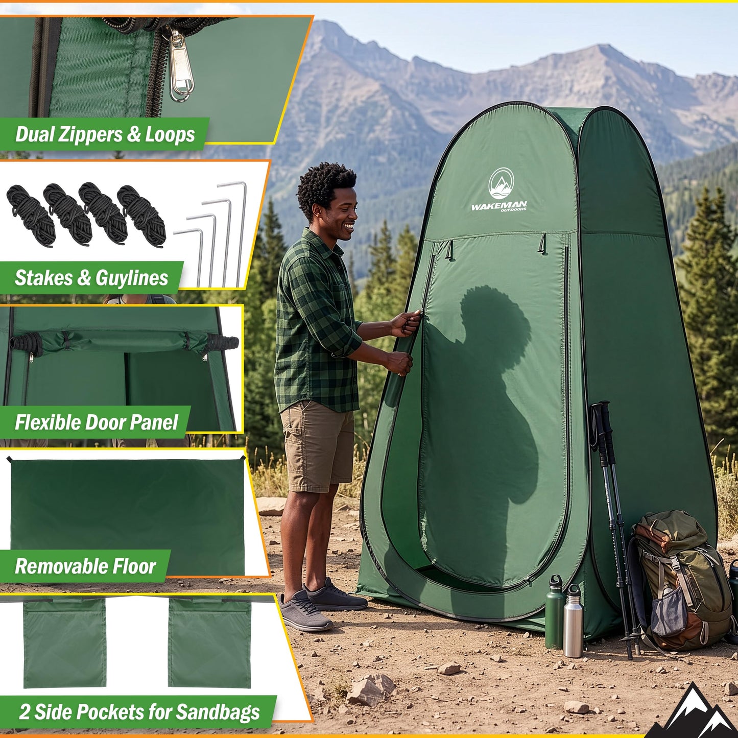 Wakeman Pop Up Changing Tent, 3.3 x 3.3 x 6.2ft, Camping Shower Tent for Portable Toilet Stall or Dressing Room with Carry Bag for Camping, Beach, or Tailgate, Polyester