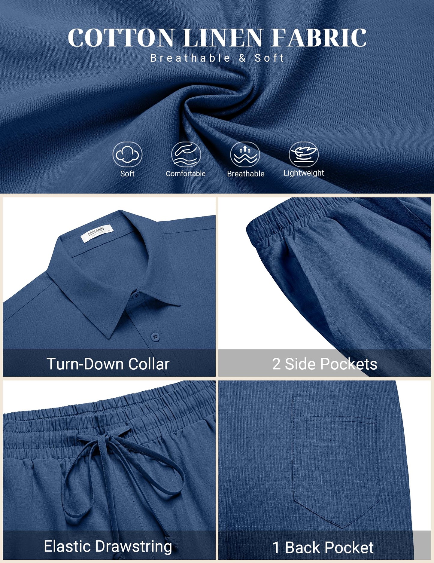COOFANDY Men's 2 Pieces Cotton Linen Set Short Sleeve Button Down Shirts Summer Beach Shorts Casual Outfits
