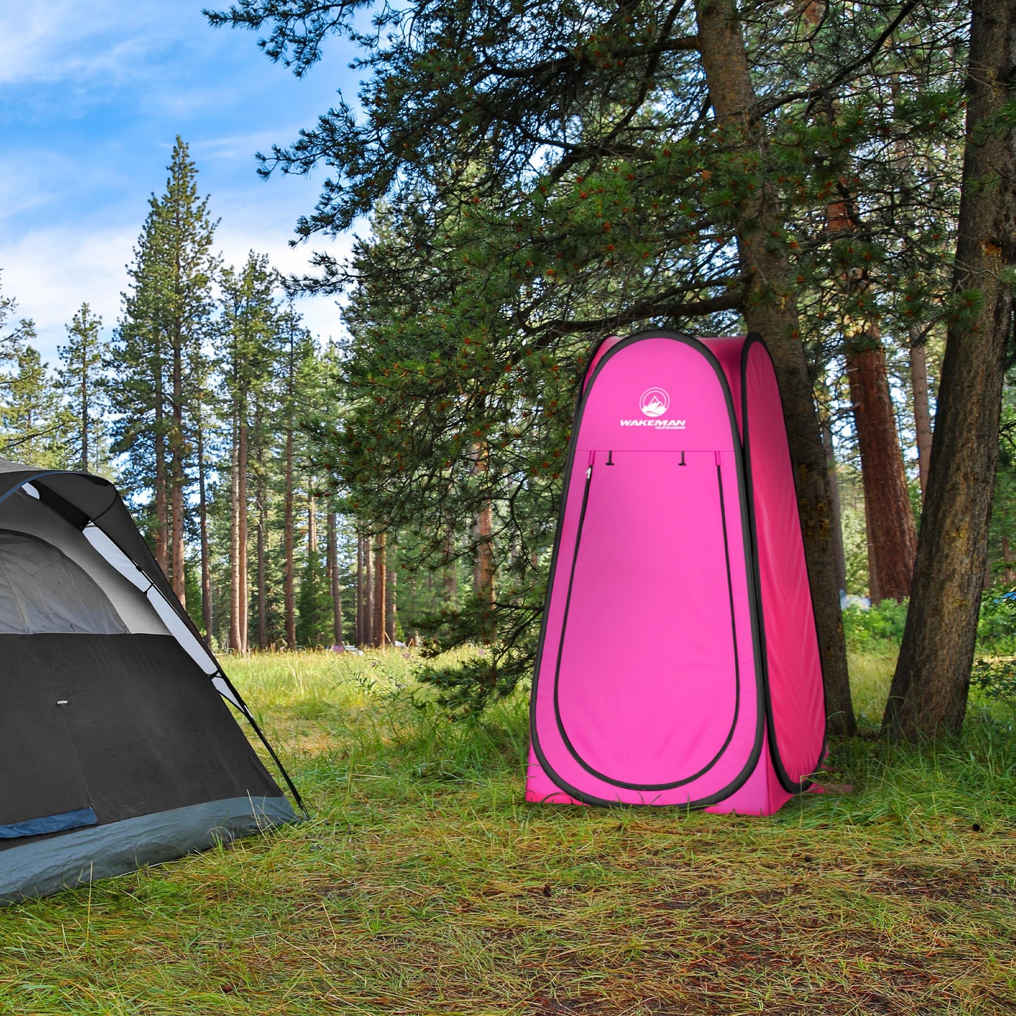 Wakeman Pop Up Changing Tent, 3.3 x 3.3 x 6.2ft, Camping Shower Tent for Portable Toilet Stall or Dressing Room with Carry Bag for Camping, Beach, or Tailgate, Polyester