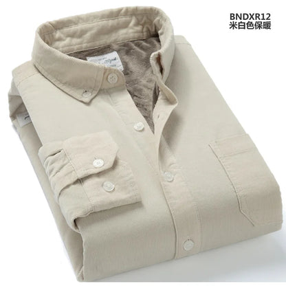 Quality Men's Cotton Corduroy Warm Winter Shirt Thick Fleece Lining Thermal Shirt Long Sleeve Bottoming Shirt Mens Winter Shirts